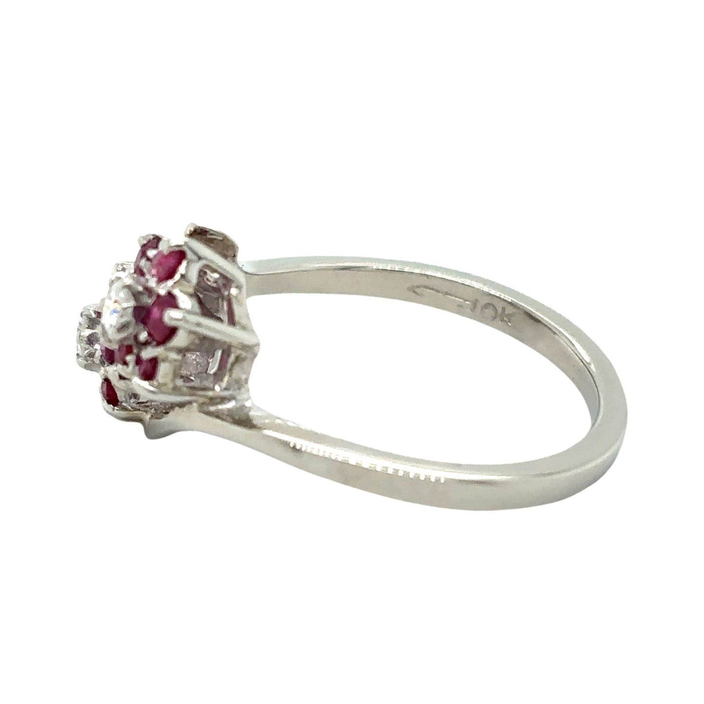 Red Spinel & Diamond 10k White Gold Flower Ring 2.6g Size 5.75