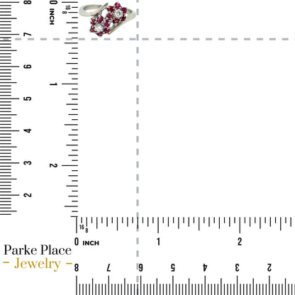 Red Spinel & Diamond 10k White Gold Flower Ring 2.6g Size 5.75