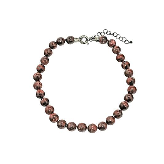Jasper 12 mm Bead Necklace Adjustable 16" - 19" inches Sterling Silver Clasp