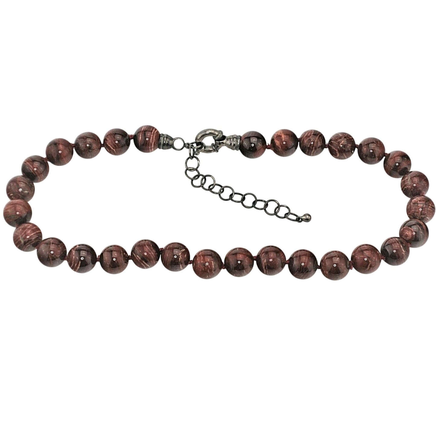 Jasper 12 mm Bead Necklace Adjustable 16" - 19" inches Sterling Silver Clasp