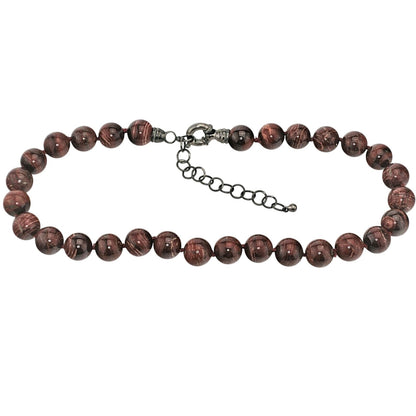 Jasper 12 mm Bead Necklace Adjustable 16" - 19" inches Sterling Silver Clasp