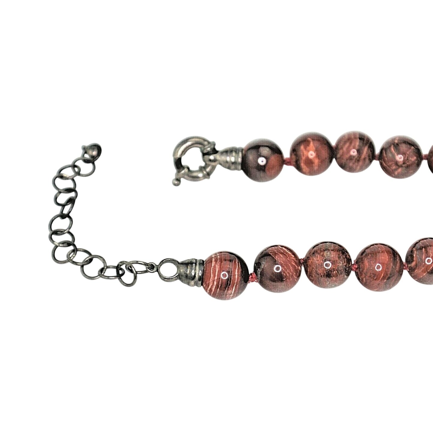 Jasper 12 mm Bead Necklace Adjustable 16" - 19" inches Sterling Silver Clasp