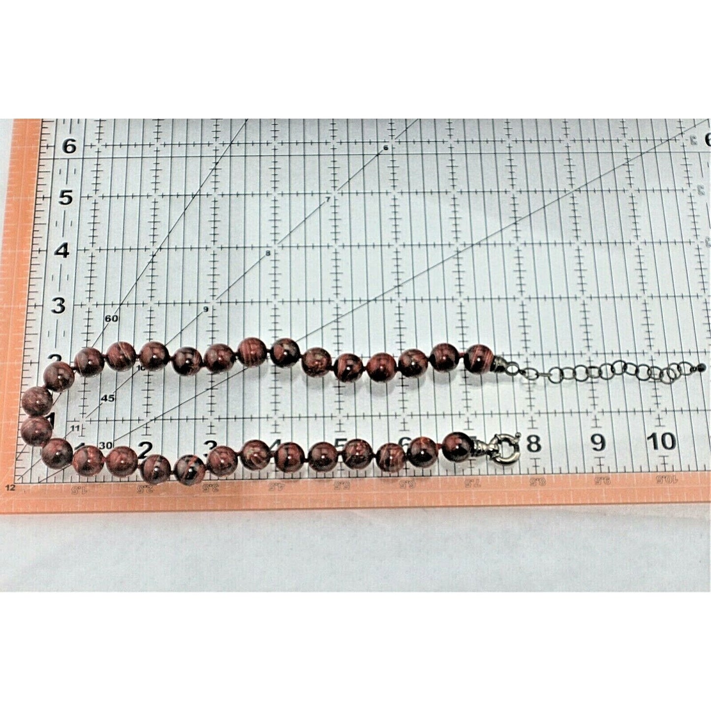 Jasper 12 mm Bead Necklace Adjustable 16" - 19" inches Sterling Silver Clasp
