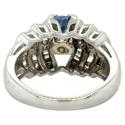 2ctw Sapphire Solitaire with Diamond Accents 14k White Gold Ring 9.1g Size 6.75