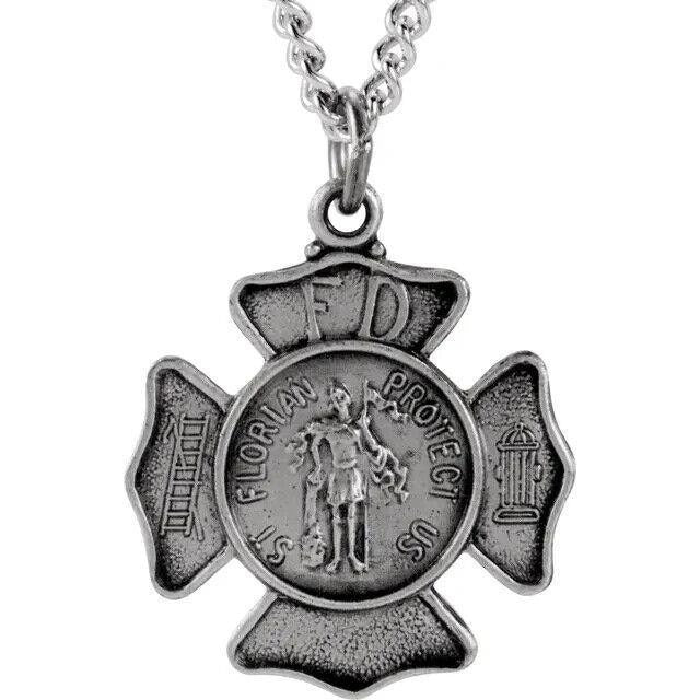 Sterling Silver St. Florian 18 inch Chain  Fireman Medal Necklace Pendant