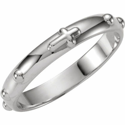 3.2mm Sterling Silver Rosary Ring .925 Cross Pattern & Beads Size 10