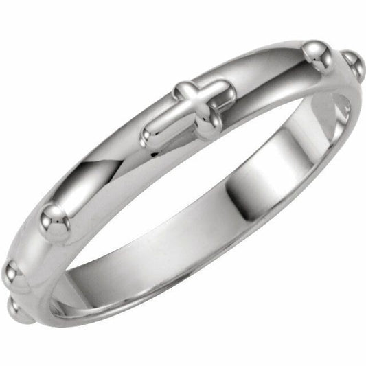 3.2mm Sterling Silver Rosary Ring .925 Cross Pattern & Beads Size 10