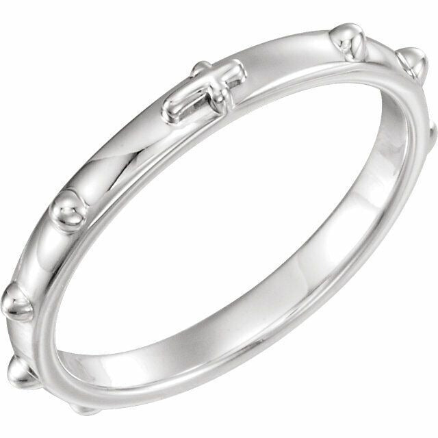 3.2mm Sterling Silver Rosary Ring .925 Cross Pattern & Beads Size 10