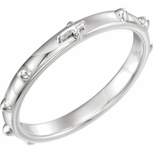 3.2mm Sterling Silver Rosary Ring .925 Cross Pattern & Beads Size 10