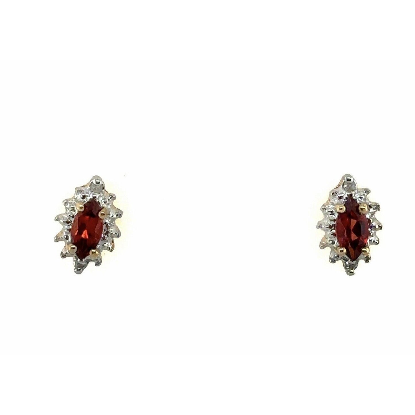 10K Yellow Gold Red Garnet & Diamond Stud Earrings 1.3g