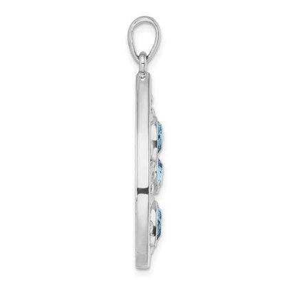Sterling Silver Rhodium-plated Triple Crystal Turtle Ocean Wave Pendant