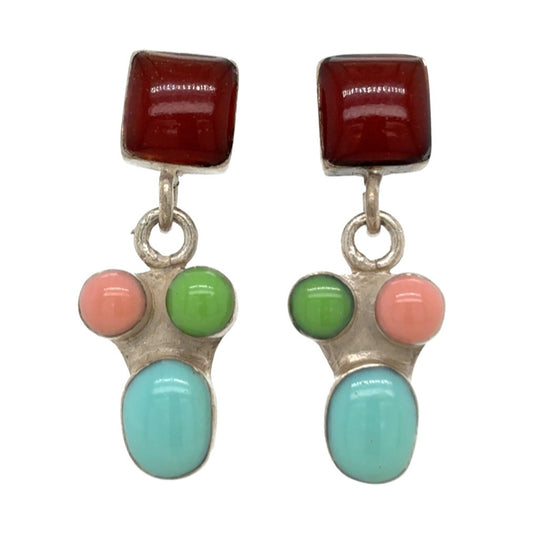 .925 Sterling Silver Multi-Stone Dangle Earrings 8.5g