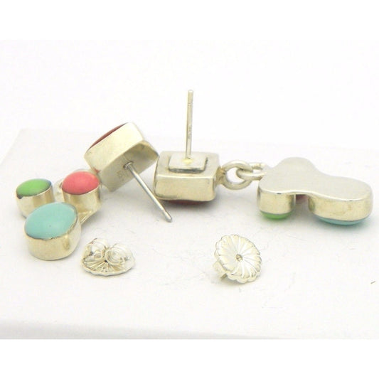 .925 Sterling Silver Multi-Stone Dangle Earrings 8.5g