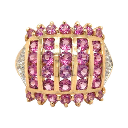 Synthetic Pink Sapphire & Diamonds 10k Yellow Gold Ring 4.9g Size 8