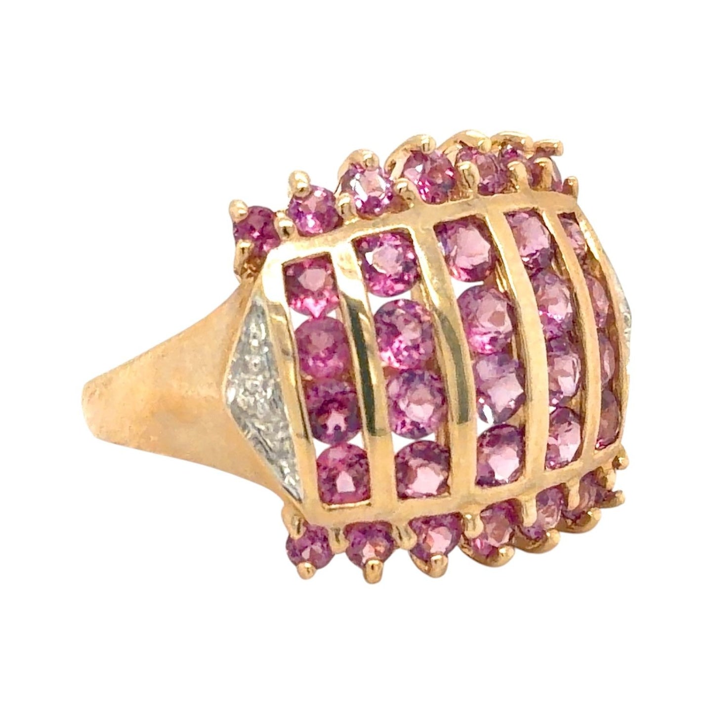 Synthetic Pink Sapphire & Diamonds 10k Yellow Gold Ring 4.9g Size 8