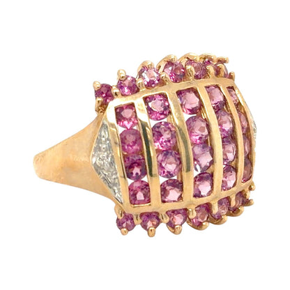 Synthetic Pink Sapphire & Diamonds 10k Yellow Gold Ring 4.9g Size 8