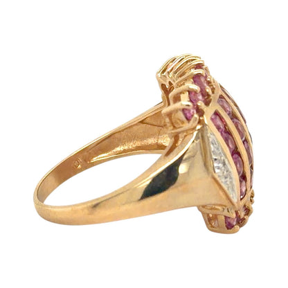 Synthetic Pink Sapphire & Diamonds 10k Yellow Gold Ring 4.9g Size 8
