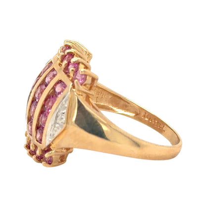 Synthetic Pink Sapphire & Diamonds 10k Yellow Gold Ring 4.9g Size 8