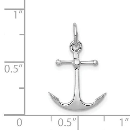 14K White Gold Solid Polished 3-D Anchor Charm