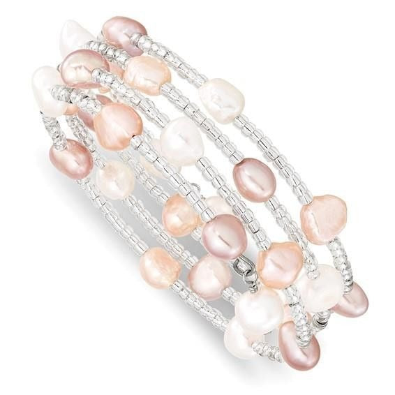 6-7 Mm Multicolored Freshwater Pearl & Glass Beaded Wrap Bracelet