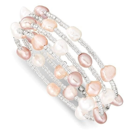 6-7 Mm Multicolored Freshwater Pearl & Glass Beaded Wrap Bracelet