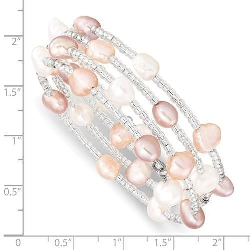 6-7 Mm Multicolored Freshwater Pearl & Glass Beaded Wrap Bracelet