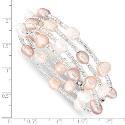 6-7 Mm Multicolored Freshwater Pearl & Glass Beaded Wrap Bracelet