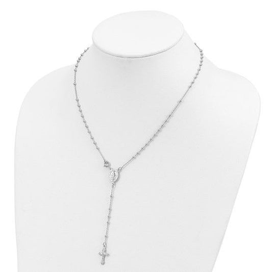 Sterling Silver Rhodium Plated 18-Inch Rosary Necklace