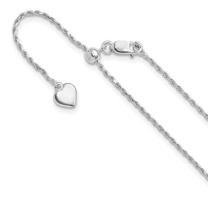 Sterling Silver 925 Adjustable 1.2mm Diamond Cut Rope Chain Necklace 30in