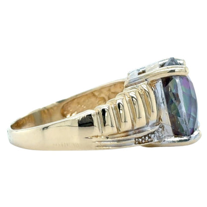 Mystic Topaz Solitaire 14k Yellow Gold Ring 7.3g Size 8
