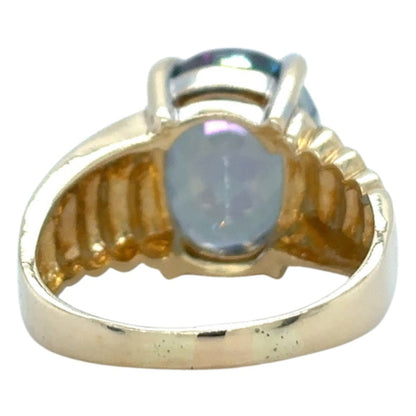 Mystic Topaz Solitaire 14k Yellow Gold Ring 7.3g Size 8
