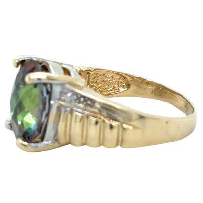 Mystic Topaz Solitaire 14k Yellow Gold Ring 7.3g Size 8