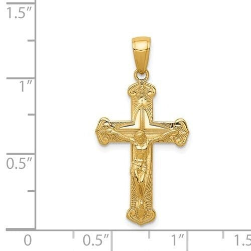 REAL 14K Gold Polished Textured Crucifix Pendant
