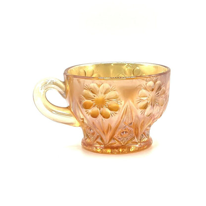 Vintage Carnival Glass Cup Iridescent Marigold Flower Pattern