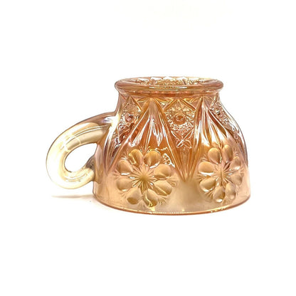 Vintage Carnival Glass Cup Iridescent Marigold Flower Pattern