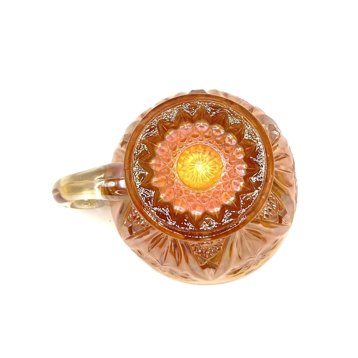 Vintage Carnival Glass Cup Iridescent Marigold Flower Pattern