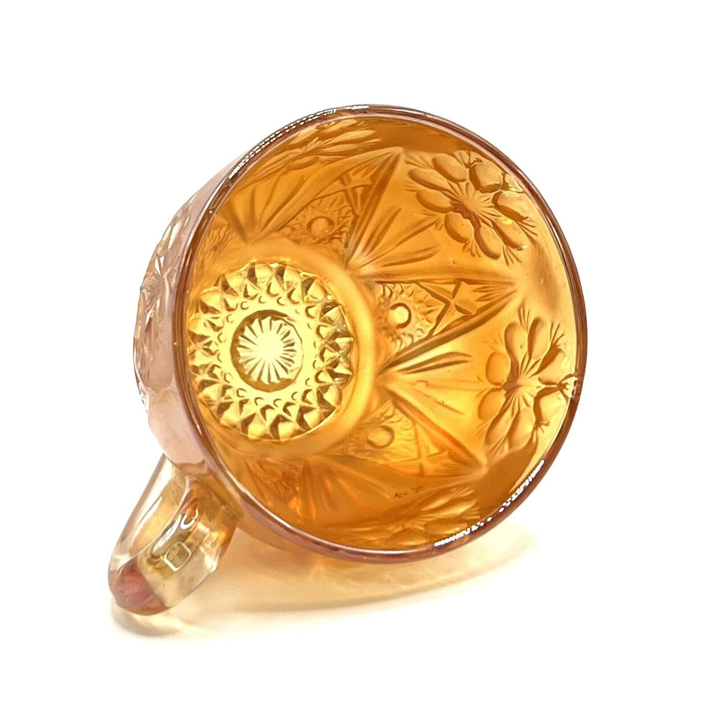 Vintage Carnival Glass Cup Iridescent Marigold Flower Pattern