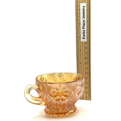 Vintage Carnival Glass Cup Iridescent Marigold Flower Pattern