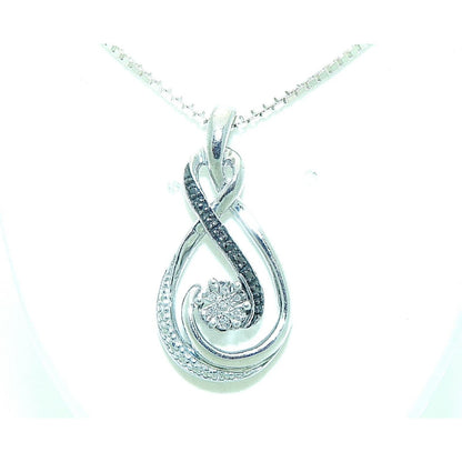 Diamond Accent Pendant & 16" Box Chain Real Solid .925 Sterling Silver 6.7g