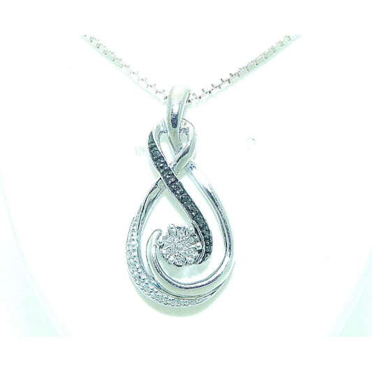 Diamond Accent Pendant & 16" Box Chain Real Solid .925 Sterling Silver 6.7g