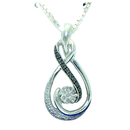 Diamond Accent Pendant & 16" Box Chain Real Solid .925 Sterling Silver 6.7g