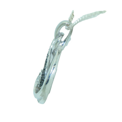 Diamond Accent Pendant & 16" Box Chain Real Solid .925 Sterling Silver 6.7g