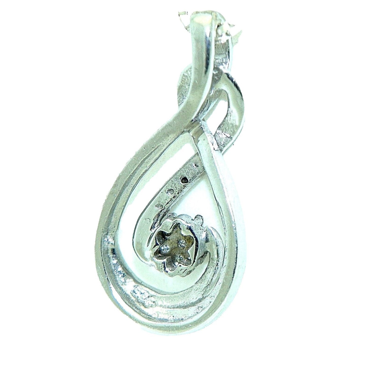 Diamond Accent Pendant & 16" Box Chain Real Solid .925 Sterling Silver 6.7g