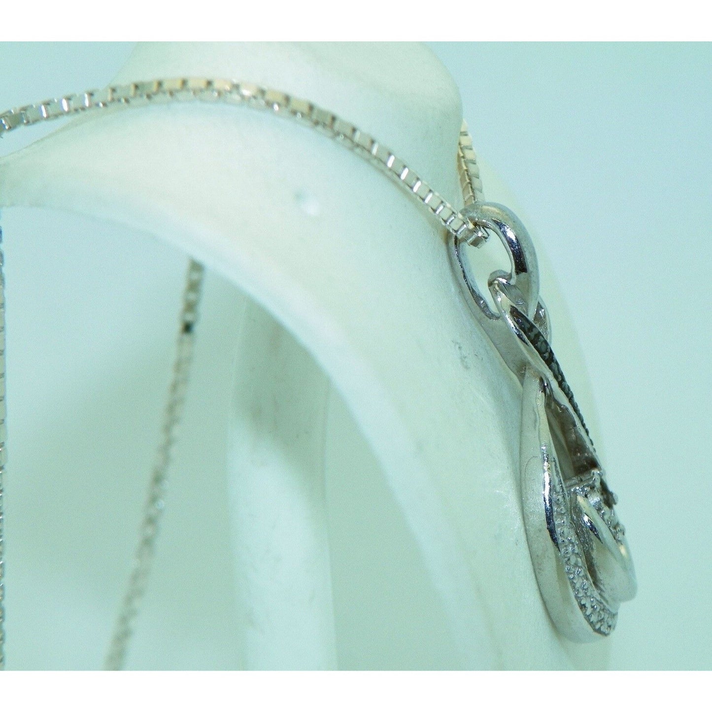 Diamond Accent Pendant & 16" Box Chain Real Solid .925 Sterling Silver 6.7g