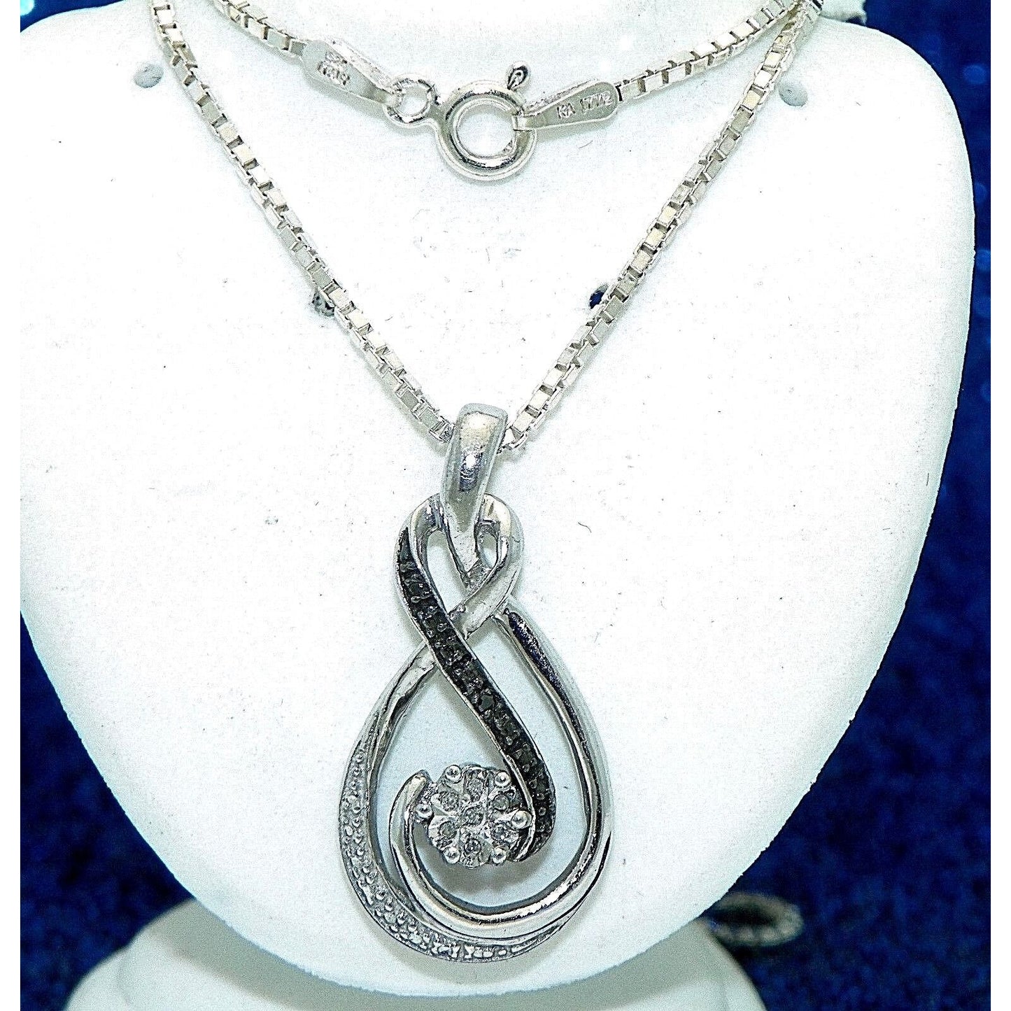 Diamond Accent Pendant & 16" Box Chain Real Solid .925 Sterling Silver 6.7g