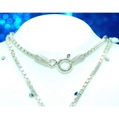 Diamond Accent Pendant & 16" Box Chain Real Solid .925 Sterling Silver 6.7g