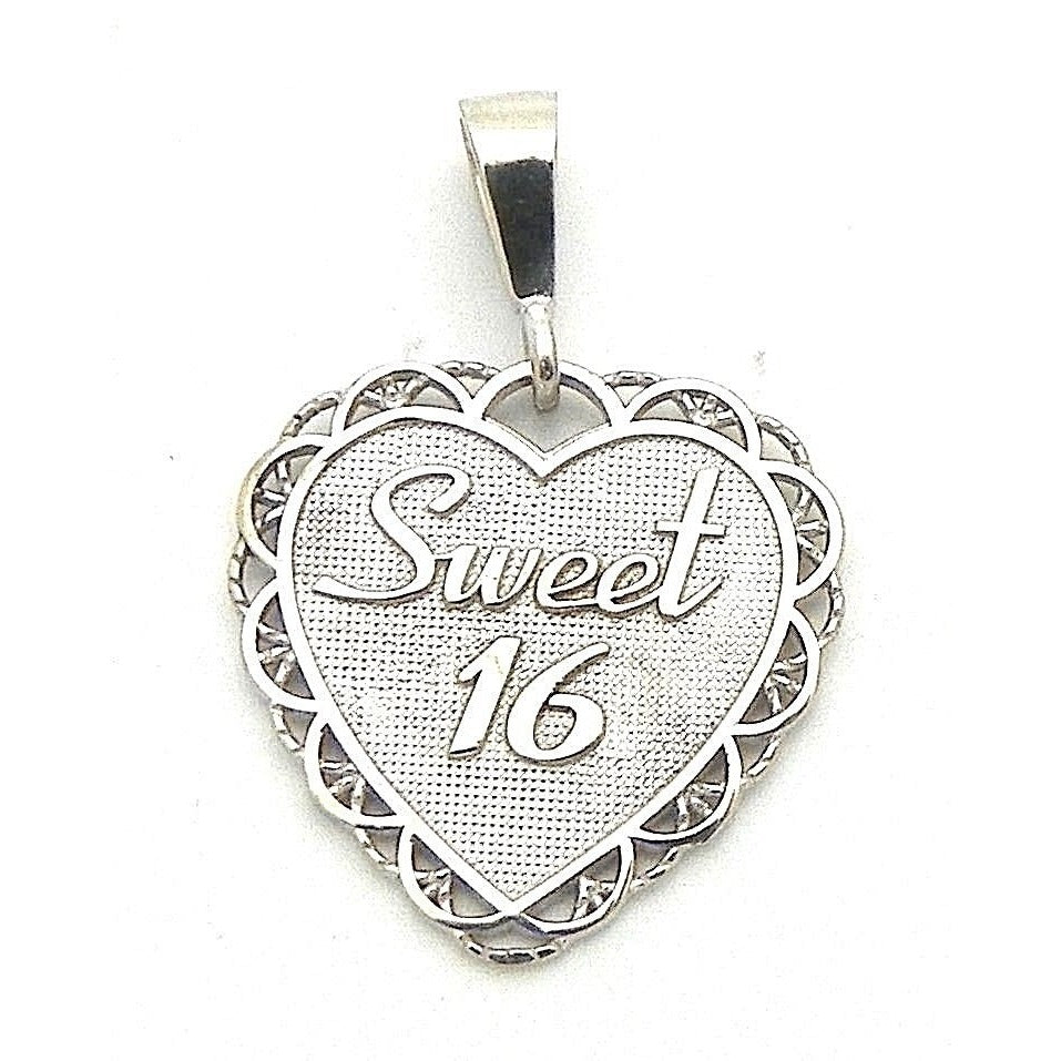 Sweet 16 Heart Pendant REAL SOLID 14k White GOLD 3.0 g
