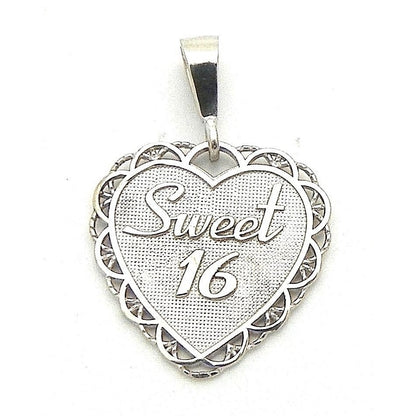 Sweet 16 Heart Pendant REAL SOLID 14k White GOLD 3.0 g