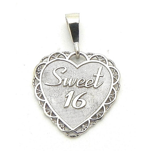 Sweet 16 Heart Pendant REAL SOLID 14k White GOLD 3.0 g