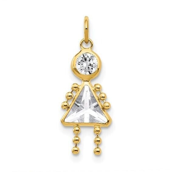 10k Yellow Gold Cubic Zirconia and April Girl Birthstone Charm Pendant